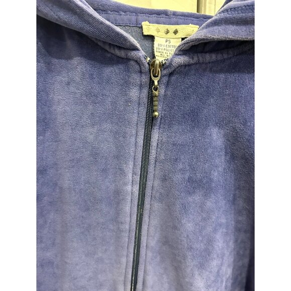 Womens Velour Purple Zip Up Hoodie Jacket SZ Petite Small - Picture 4 of 8